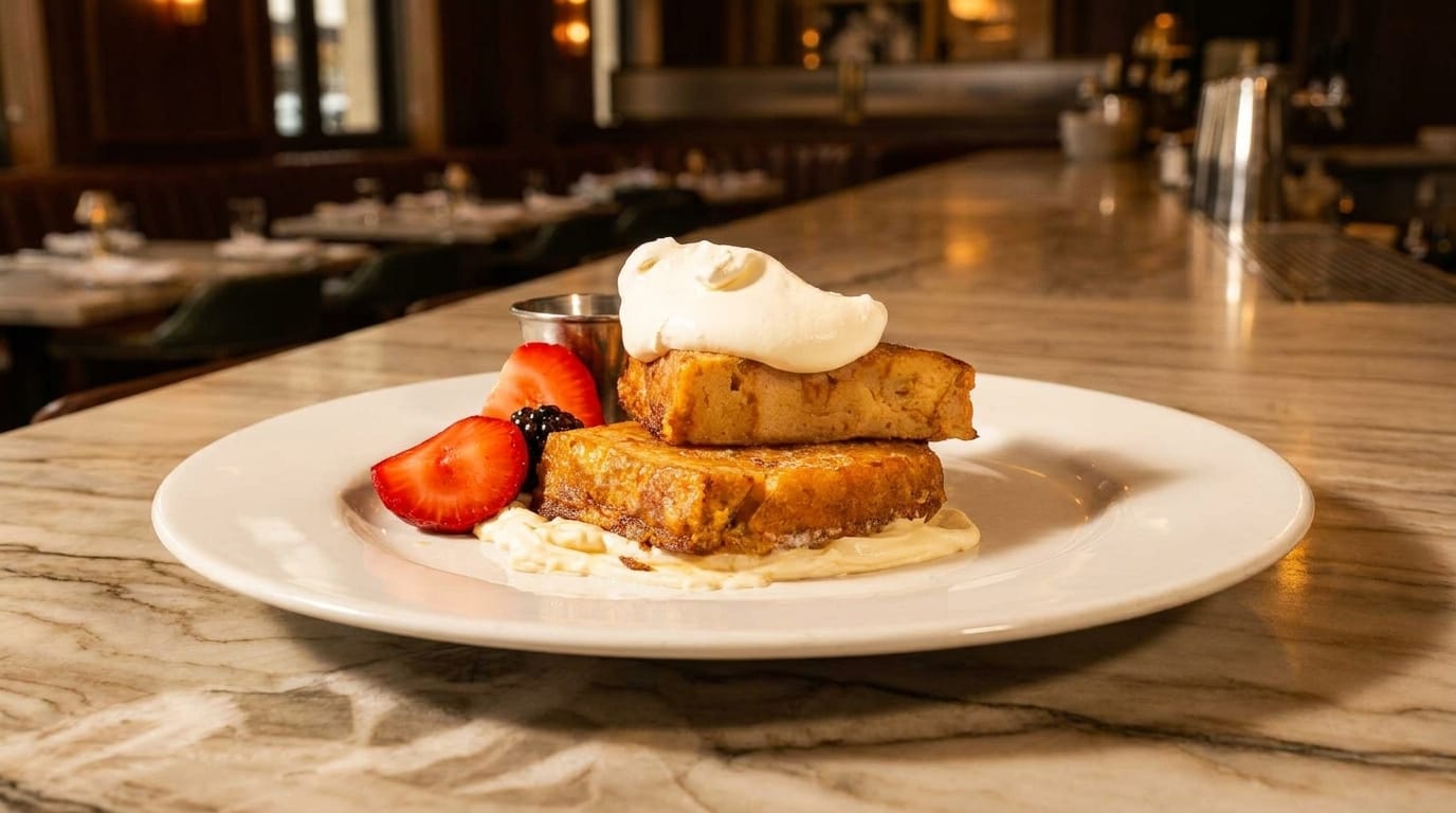 Bread pudding French toast with strawberries